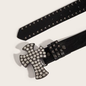 【DSH ZAMP】Embedded with crystal crosses, large board buckle belt, Y2K millennium girl trendy and fashionable rivet belt
